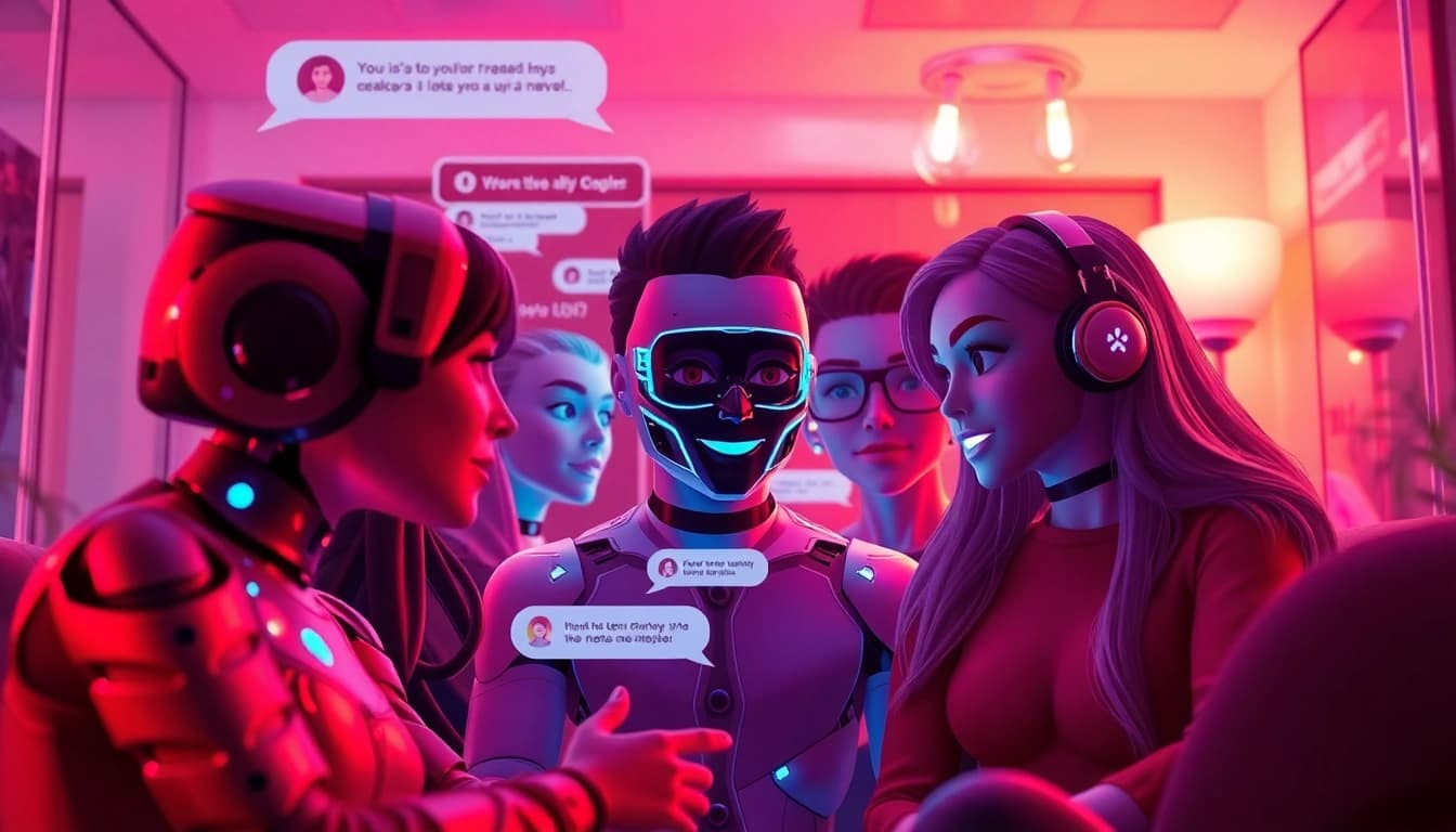 Porn AI chat with engaging characters in a vibrant digital environment, showcasing playful interactions.