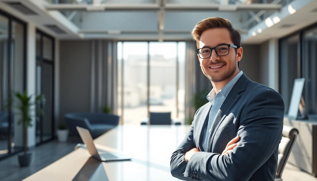 Erstellen Sie ein Business Portrait München in einem modernen Büro mit natürlichem Licht.