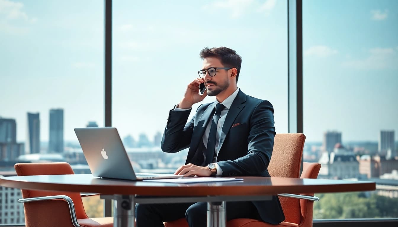 Professioneller Headhunter Berlin am Telefon in modernem Büro.