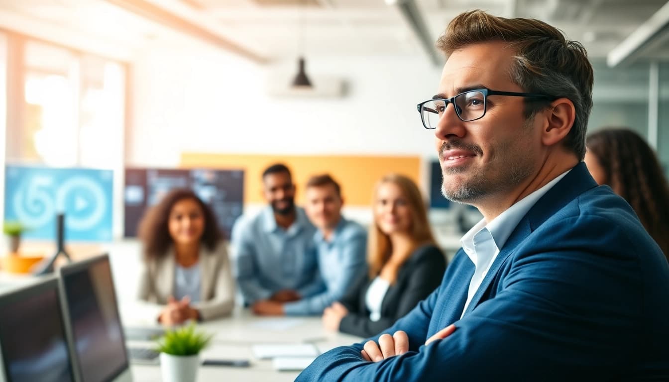 Headhunter IT führt ein Gespräch mit IT-Kandidaten in einem modernen Bürosetting.