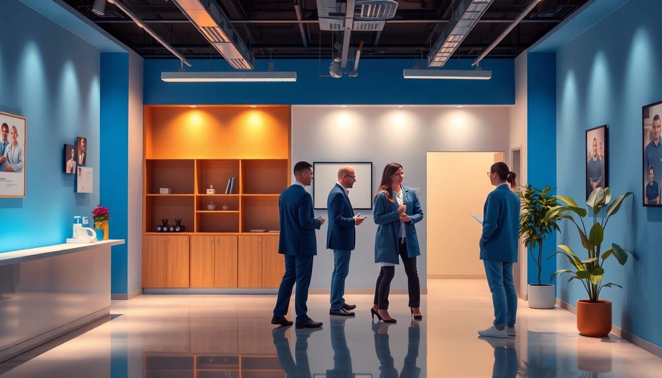 Engaging werbung pflegedienst scene with healthcare professionals discussing services in a trustful environment.