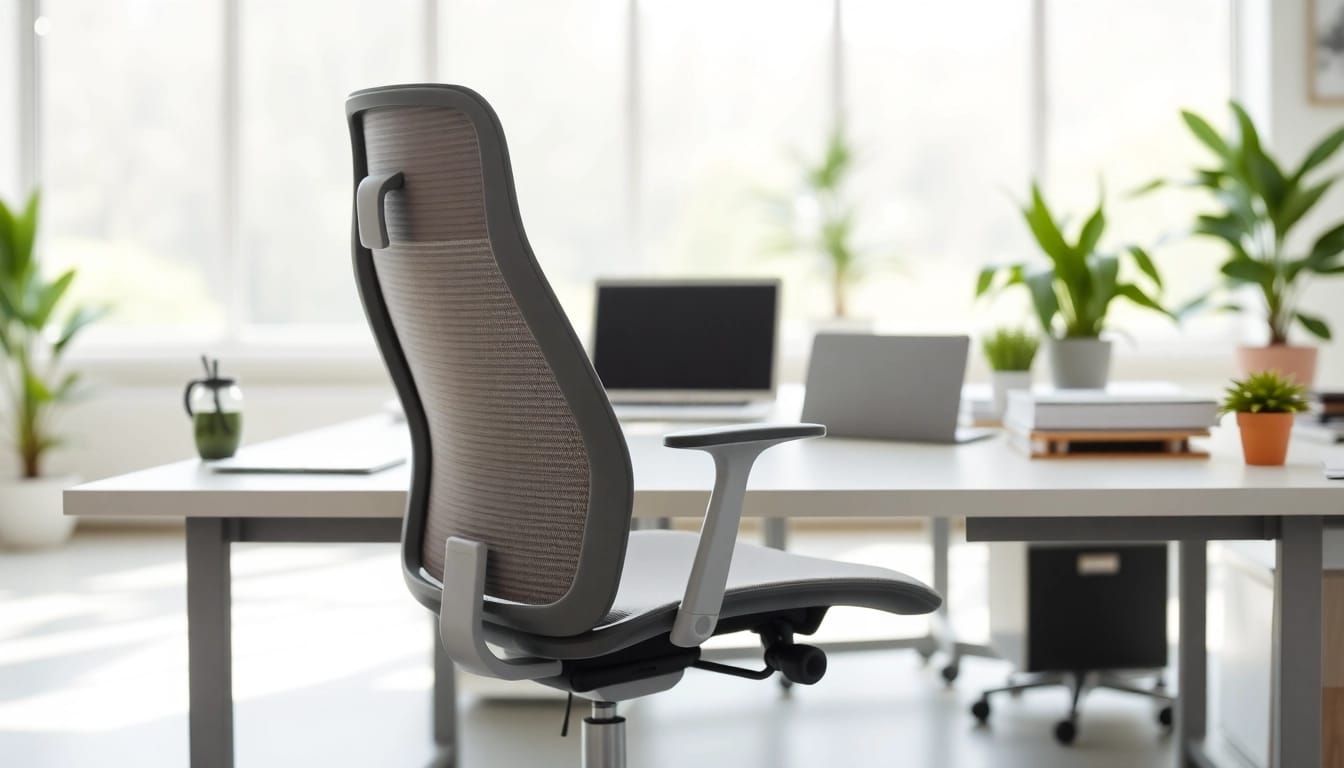 Arbeite komfortabel mit dem Herman Miller Aeron, einem hochwertigen ergonomischen Stuhl in einem modernen Büro.