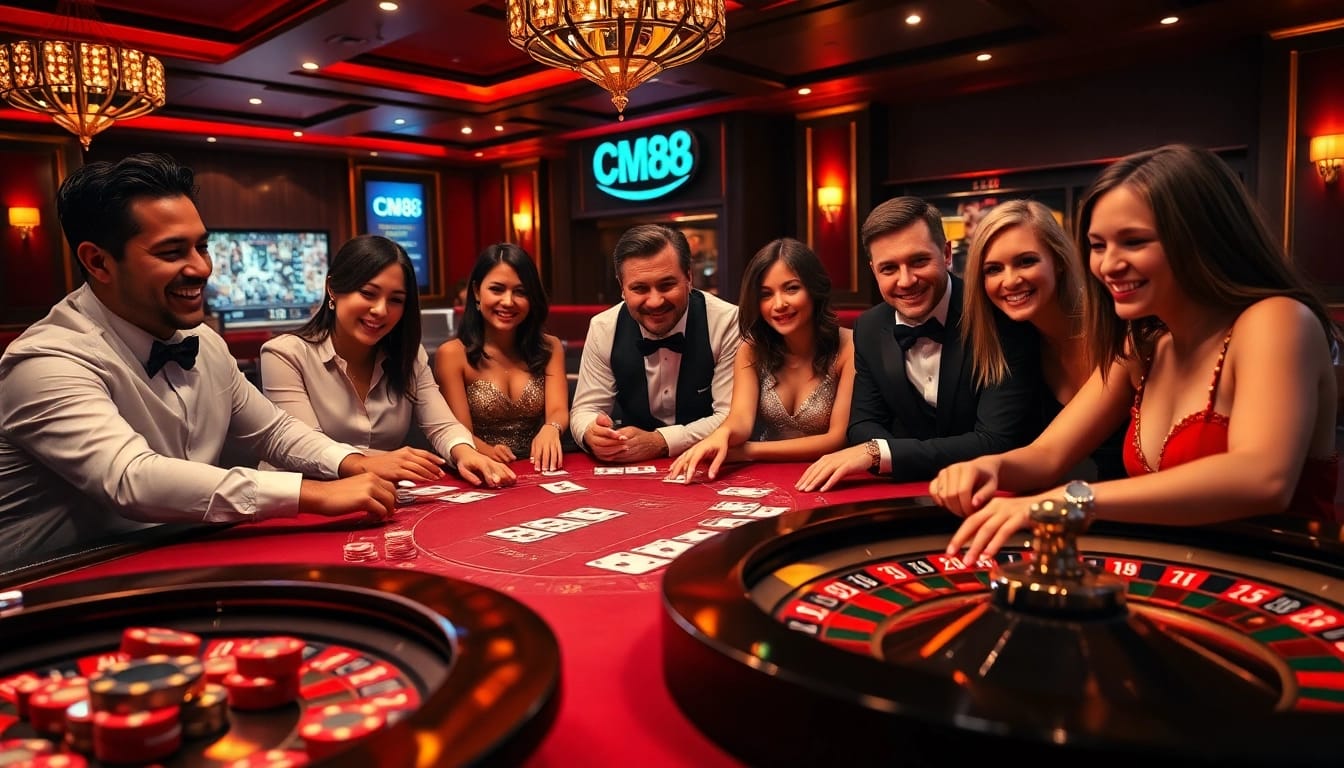 CM88 chips stacked on a luxurious poker table in an exciting casino environment.