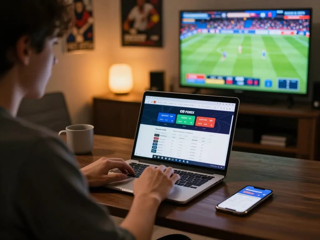 Engaging online sports betting on O8 FOREX with live odds displayed, showcasing a dynamic gambling atmosphere
