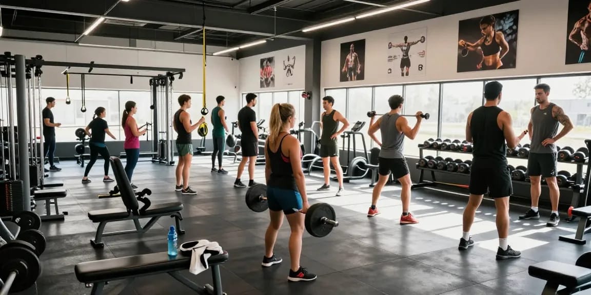 Anabolika Shop showcasing dynamic fitness workouts in a modern gym environment, emphasizing strength and community.