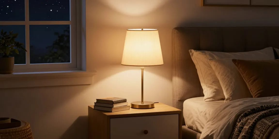 Stilvolle Nachttischlampen für eine gemütliche, elegante Schlafzimmeratmosphäre mit ambienter Beleuchtung.