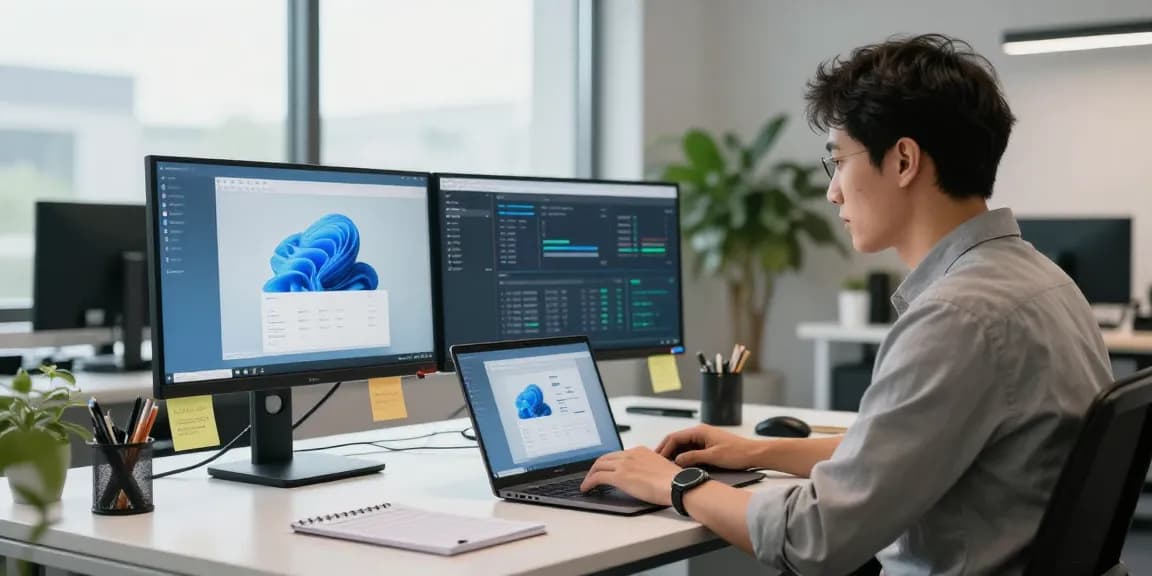 Microsoft Server CALs für Remote Desktop Nutzung in einem modernen Büroarbeitsplatz mit IT-Experte und Server-Datenvisualisierungen.