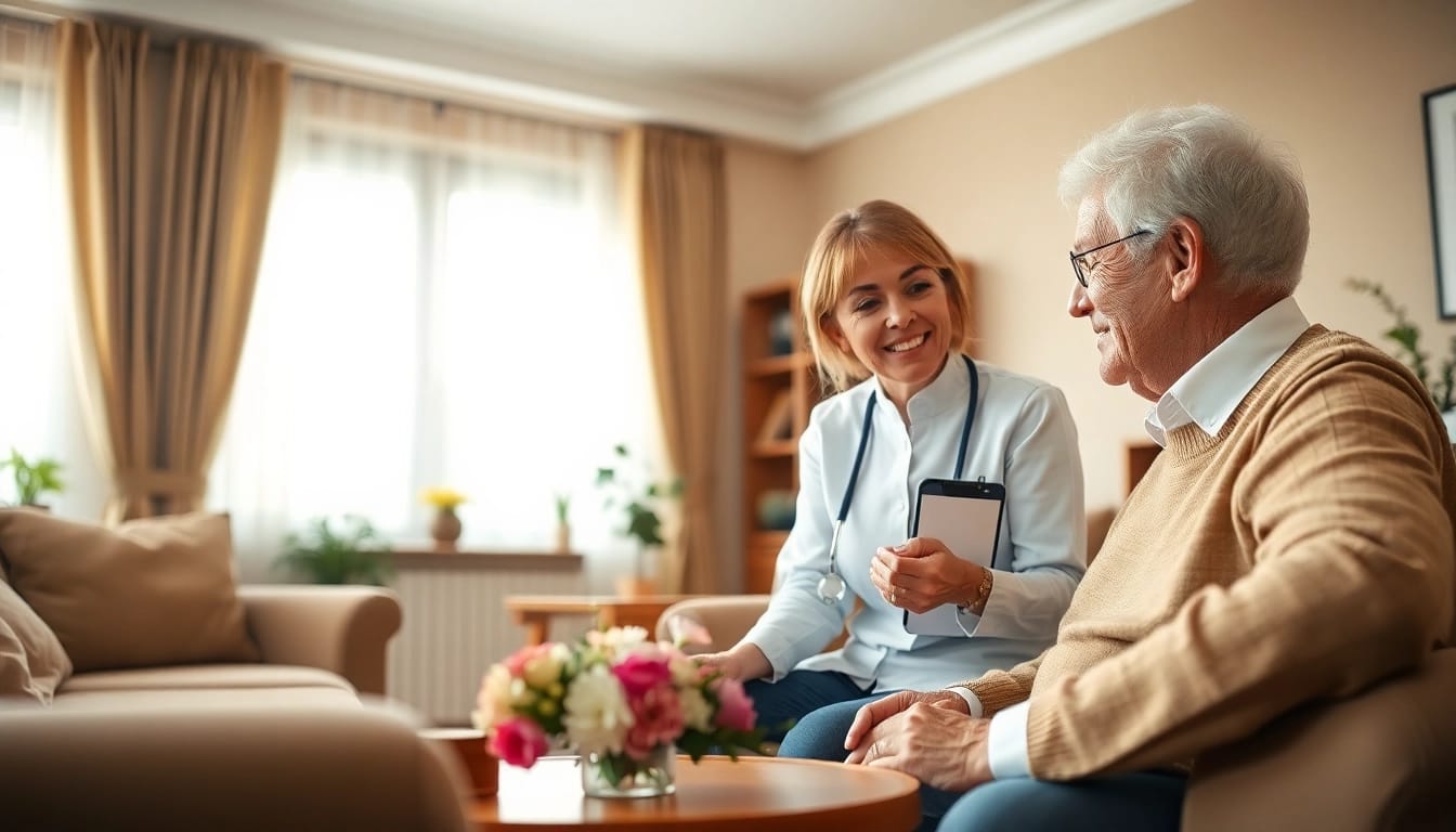 Pflegedienst Griesheim: caring home service provider with an elderly client.