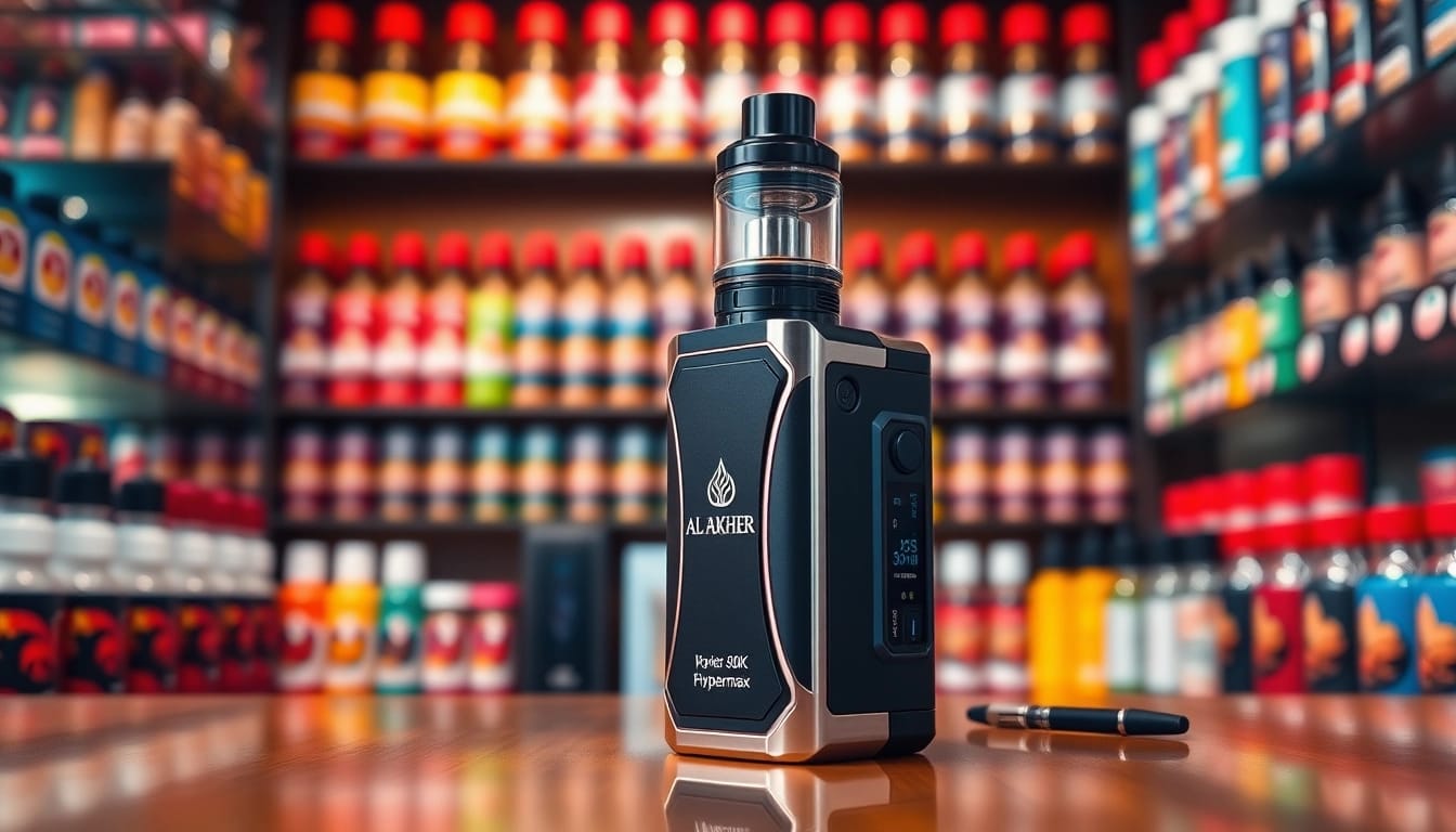 Vape Store mit Al Fakher 30K Hypermax im Fokus und einer Auswahl an E-Liquids.