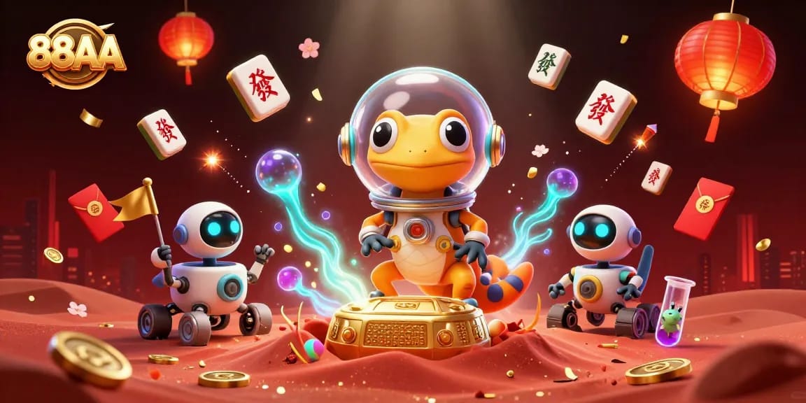 Engage in the stunning world of 88AA with a 3D Martian gecko exploring a golden casino.