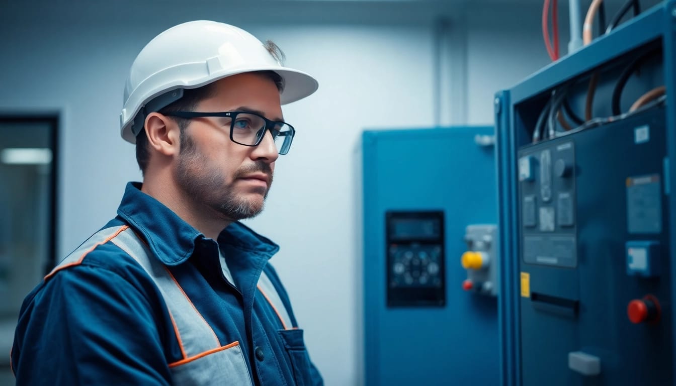Techniker führt die DGUV V3 Prüfung an elektrischen Geräten durch, um Sicherheit zu gewährleisten.