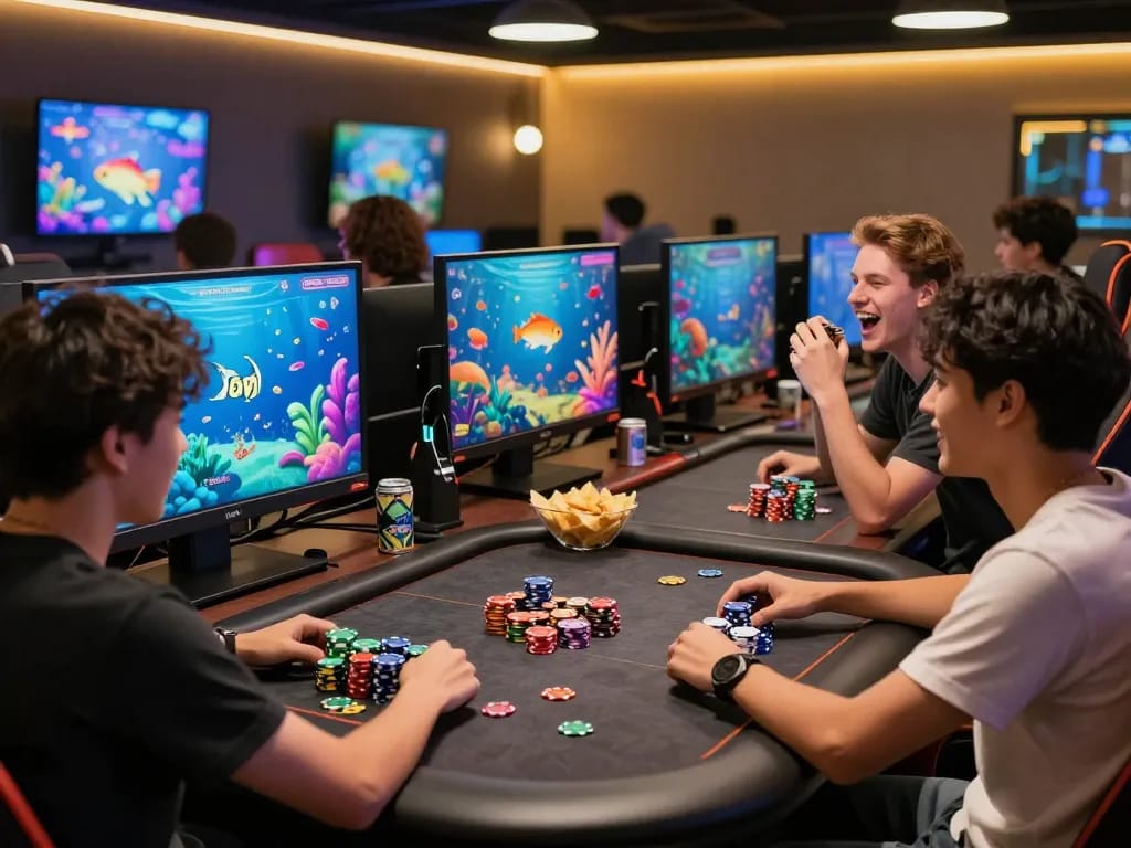 Bắn cá 88vv game scene showing players engaged in lively competition in a modern gaming room.