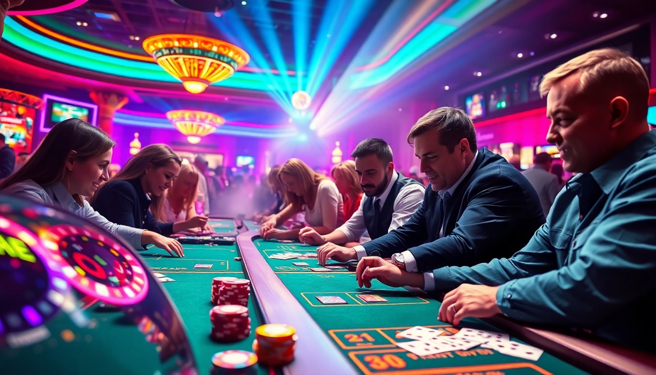 Players enjoying ohne oasis spielen amidst a lively and colorful casino environment.