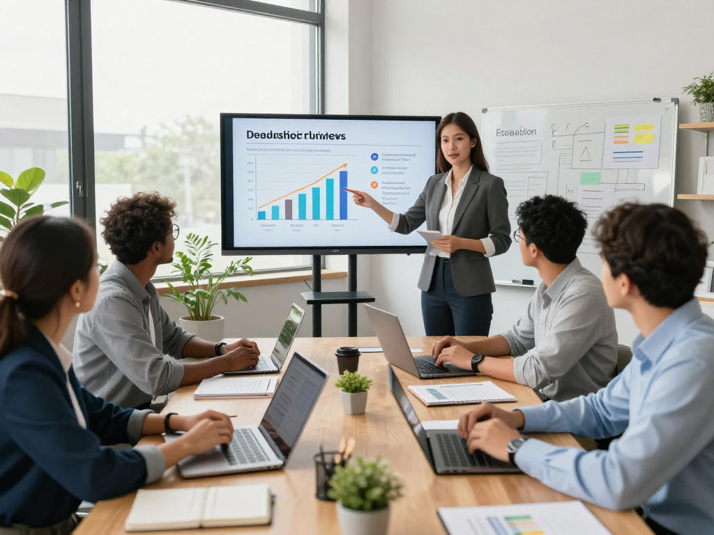 Diskussion über Führungskräfte ungerecht in einem modernen Büro mit einem engagierten Team und präsentierenden Führungskräften.