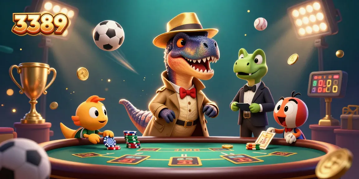 Bet on 3389 with a clever velociraptor at the blackjack table, while a stegosaurus monitors the action.