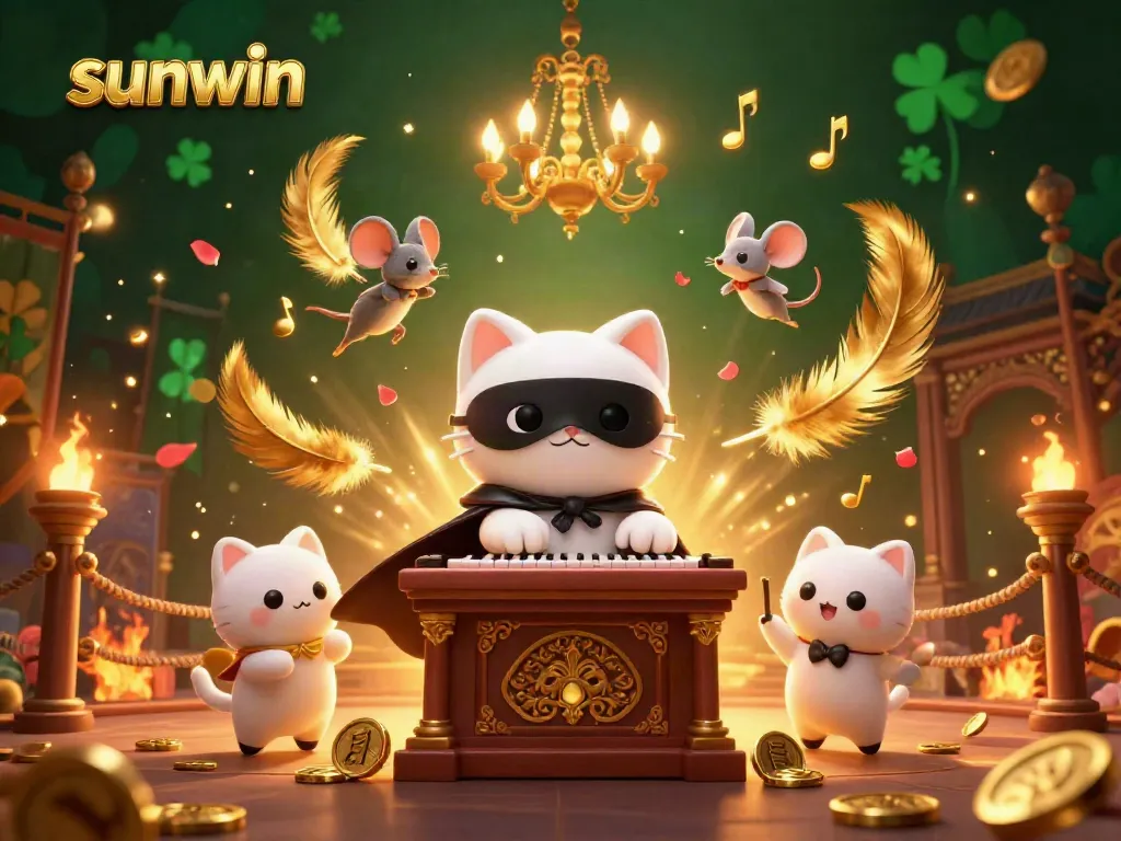 Engage in thrilling card games with sunwin at a vibrant casino scene featuring whimsical characters and intricate details.