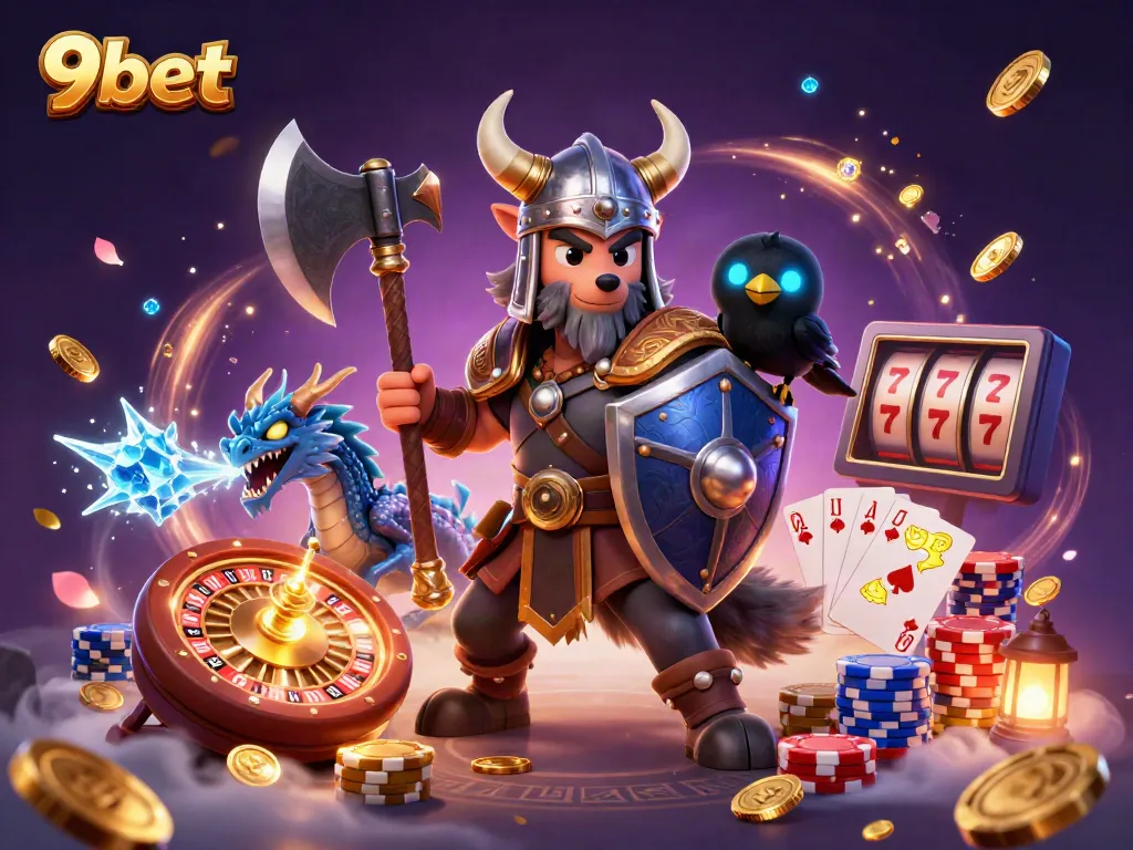 Experience winning thrills at 9bet with a dynamic casino scene featuring vibrant characters and gaming elements.