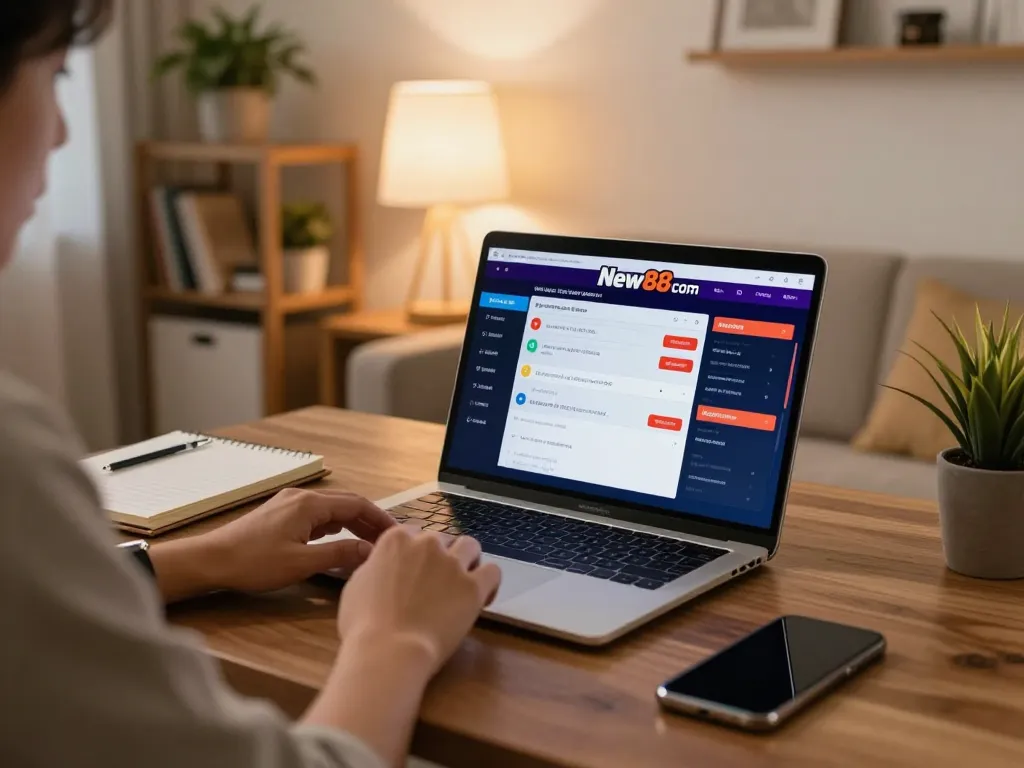 Using New88 com to strategize betting in a cozy living room setting