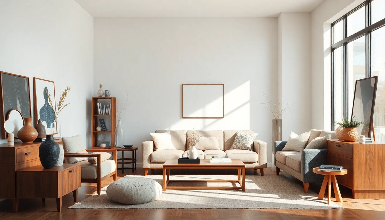 Möbel Zubehör Anbieter präsentiert stilvolle Accessoires in einem modernen Wohnzimmer.