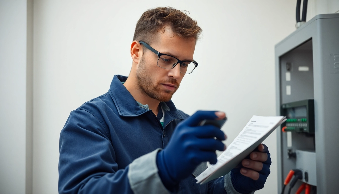 Techniker führt eine DGUV V3 Prüfung an elektrischen Geräten durch, um Sicherheit und Compliance zu gewährleisten.