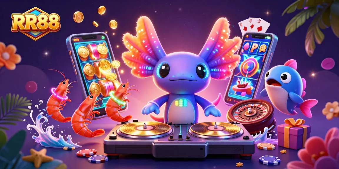 RR88 enhances gaming excitement with a vibrant underwater DJ scene featuring slot games and casino elements.