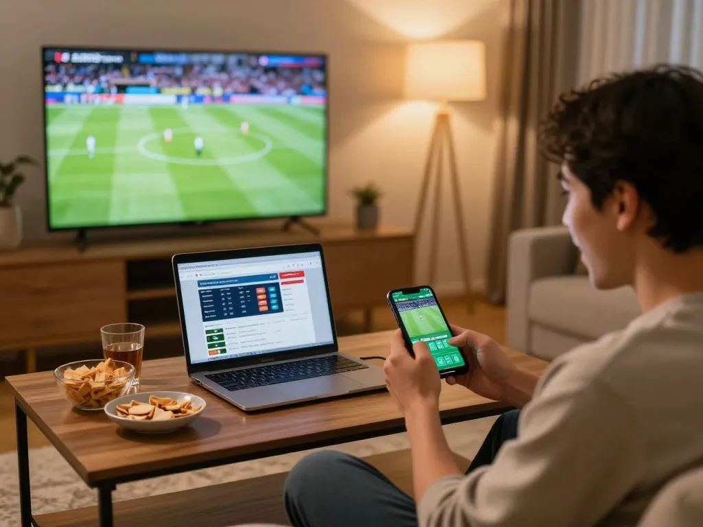 Place strategic bets on ไฮไลท์ฟุตบอล 7m in a cozy sports betting setup with modern tech and snacks.