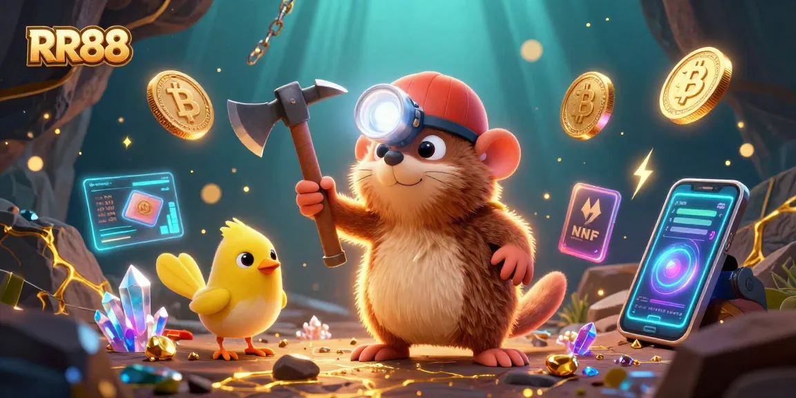 Engage in thrilling gaming adventures at RR88 featuring vibrant 3D characters amidst a glowing treasure-filled scene.
