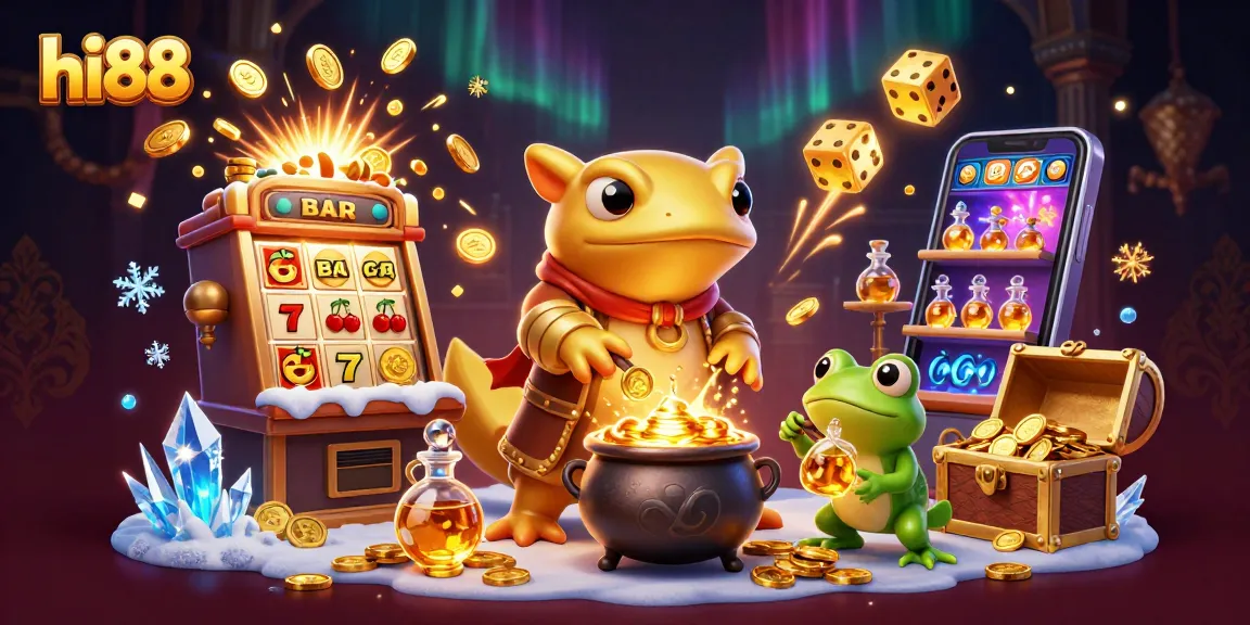 Experience hi88's magical world of slot machines and gold coins in a vibrant casino scene.