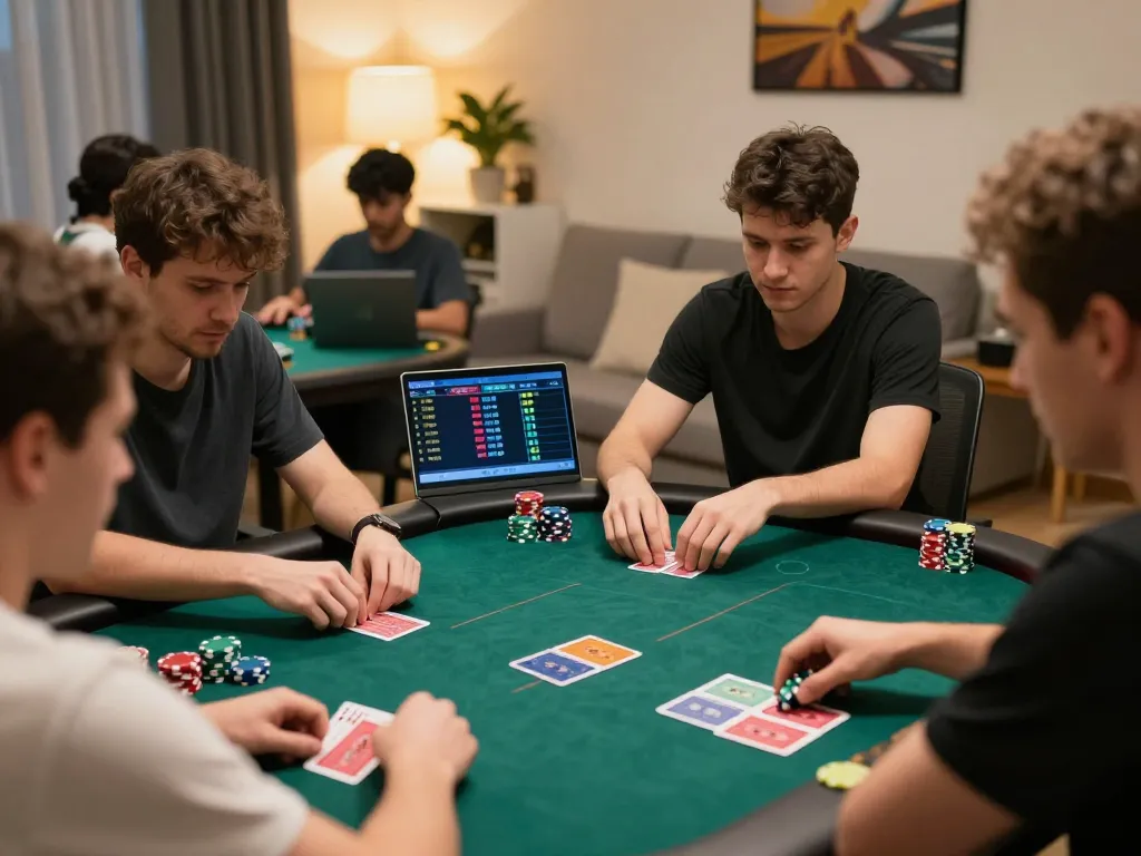 Engaged players strategizing in a high-stakes online poker game on 78winvina platform.