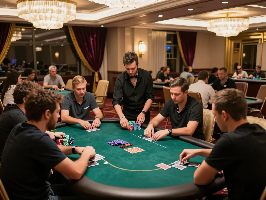 f1688 CEO overseeing professional poker game in upscale casino atmosphere with luxurious decor