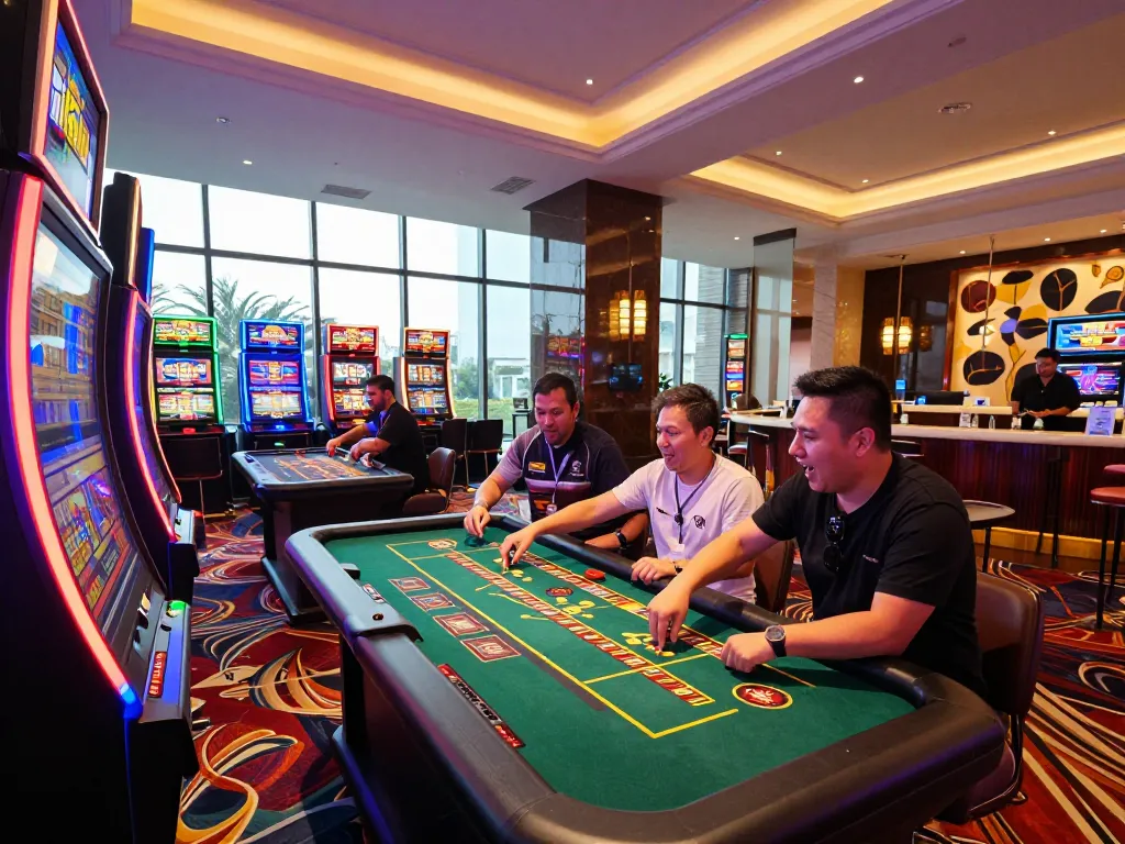 Exciting gameplay at mb668 with players engaging in roulette and slots in a vibrant casino setting.