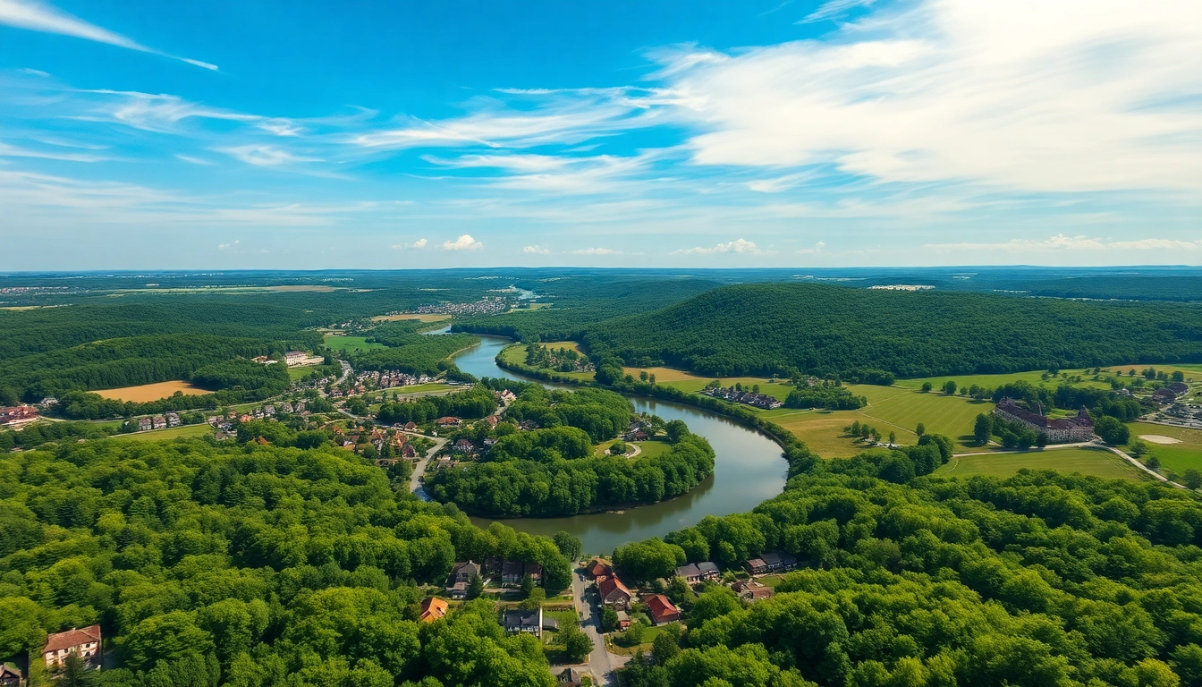 Drohnenfotos Brandenburg zeigen die Schönheit der Landschaft mit grünen Wäldern und klaren Flüssen.
