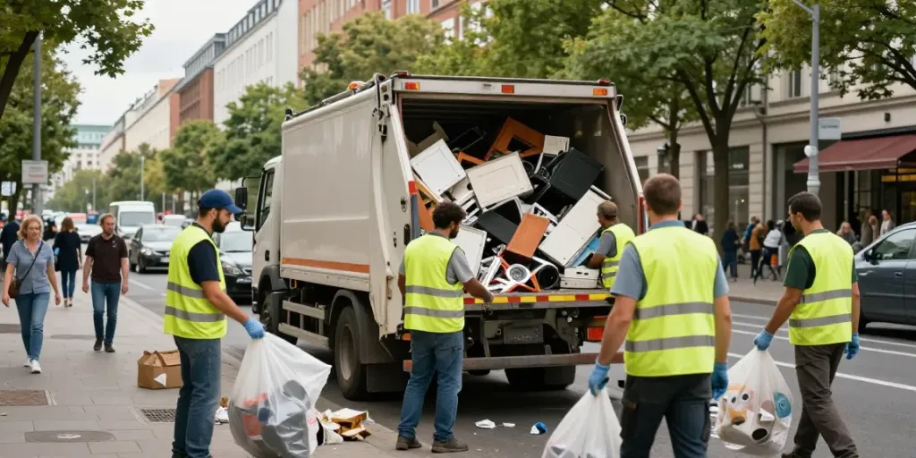 Sperrmüll Abholung Berlin: Professionelles Team beim Einsammeln von Sperrmüll in Berlin.