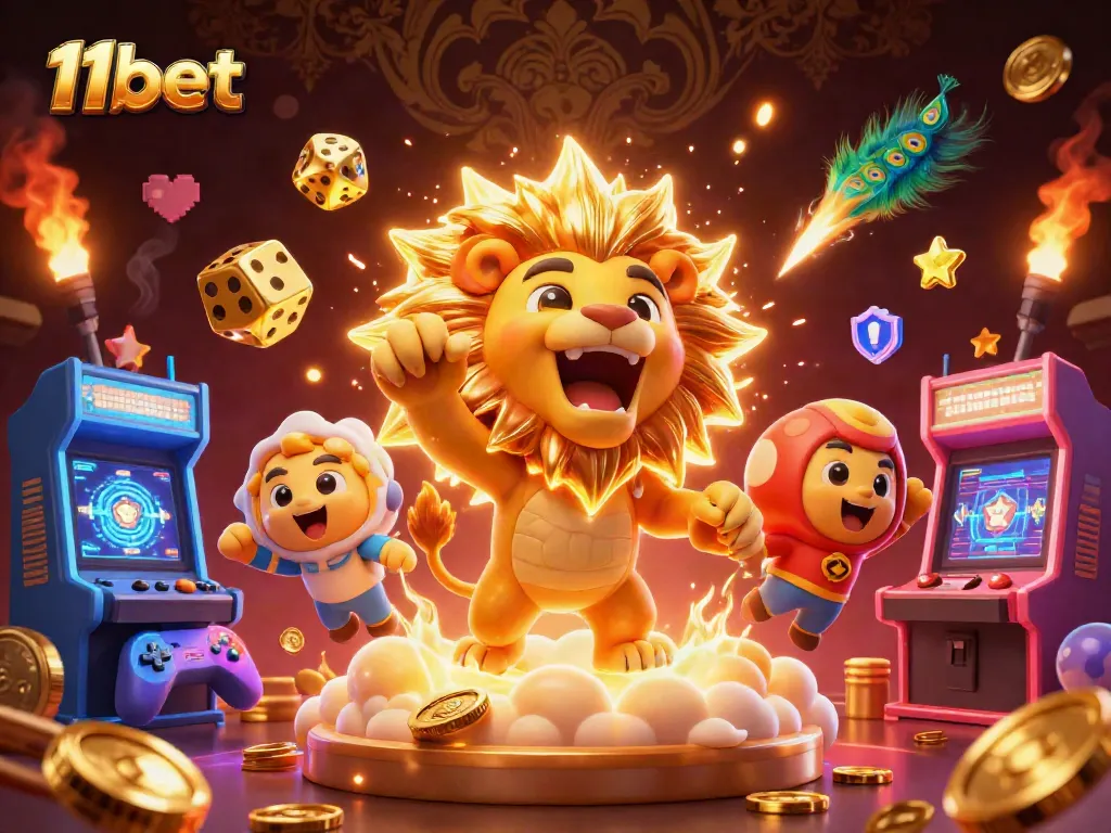 Experience thrilling moments with 11bet as the magnificent lion roars amidst a vibrant casino scene.