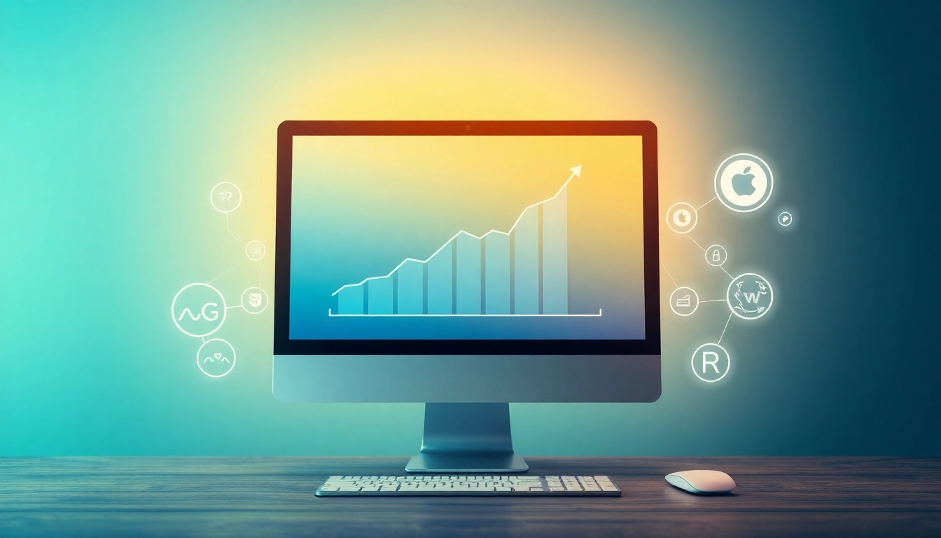 Visualisierung des Web-Rangs mit steigenden Rankings und modernen Technologien.