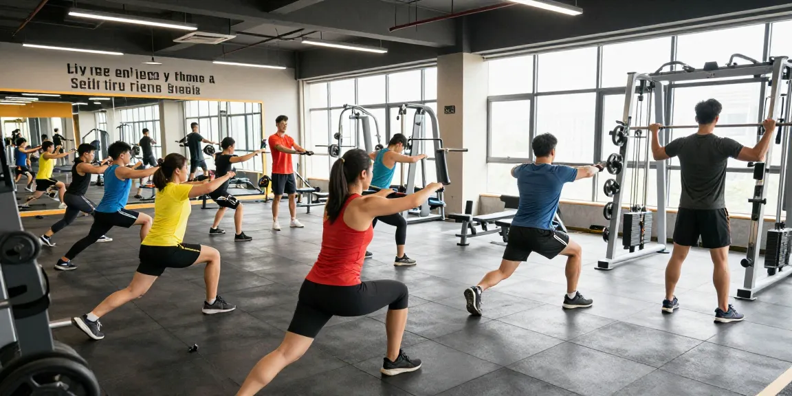 Fitness-Community im Selliza Shop mit dynamischem Training und motivierender Atmosphäre.