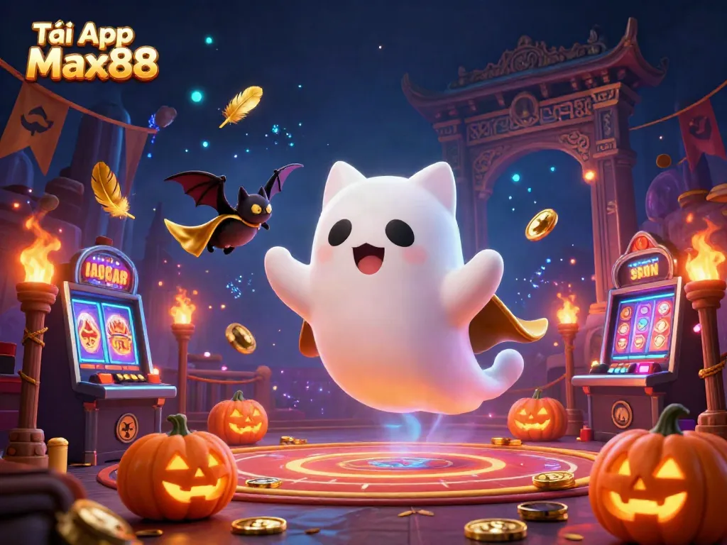 Experience thrilling gameplay with Tải App Max88 in an exciting haunted casino setting, featuring vibrant 3D characters and elements.