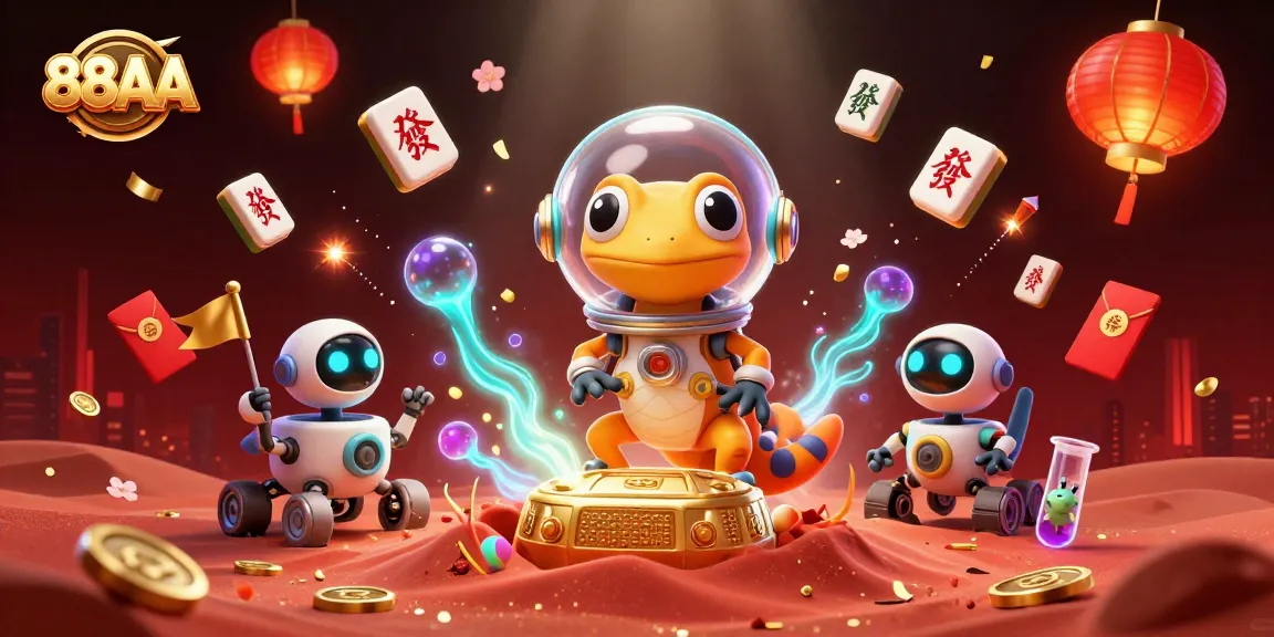 Engage in the stunning world of 88AA with a 3D Martian gecko exploring a golden casino.