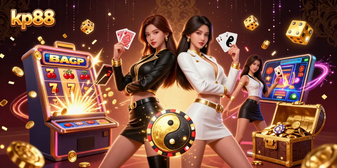 Experience thrilling gameplay with kp88 featuring twin Asian women and vibrant casino elements.