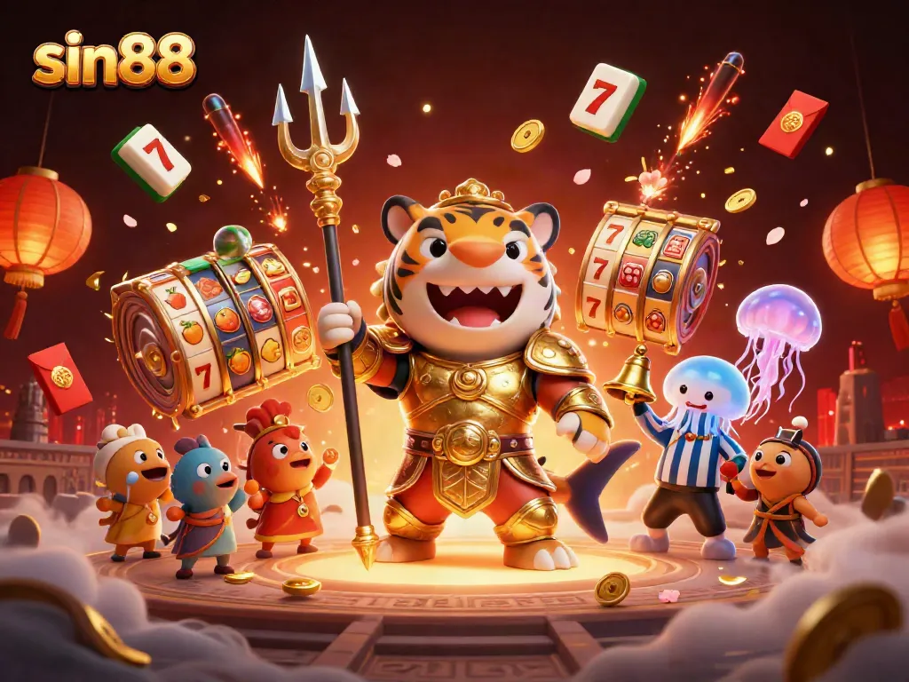 Win big at sin88 with a vibrant underwater casino scene featuring a lively tiger shark and animated game elements.