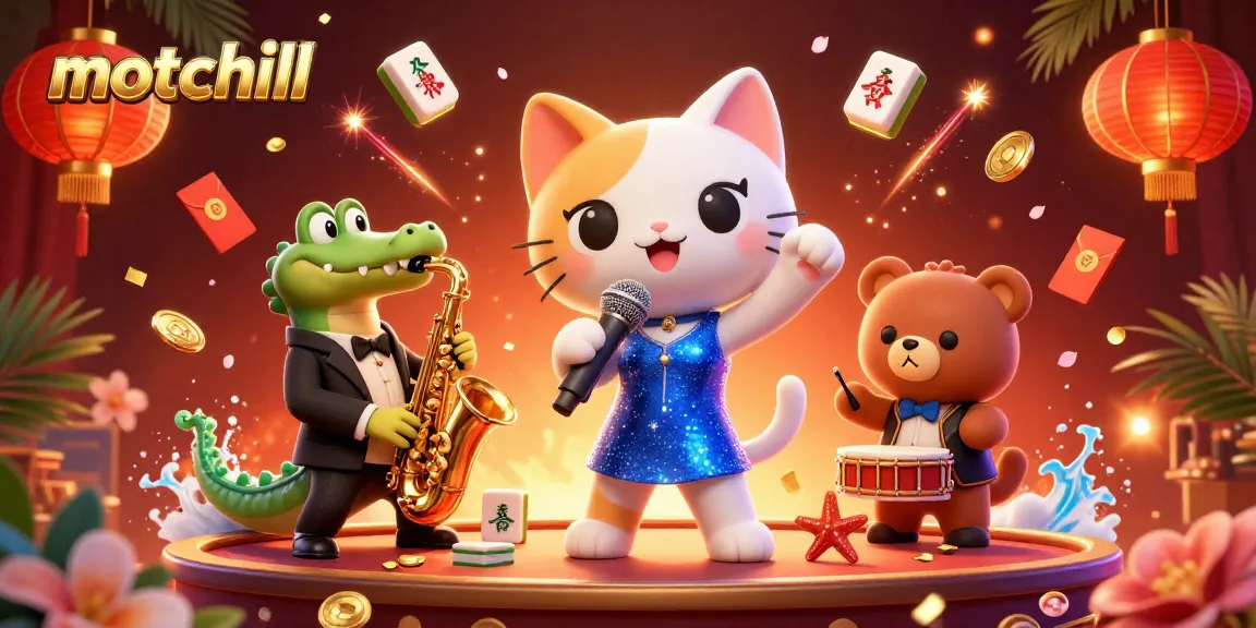 Engage with motchill's vibrant casino scene featuring cartoon characters and lively gambling elements.
