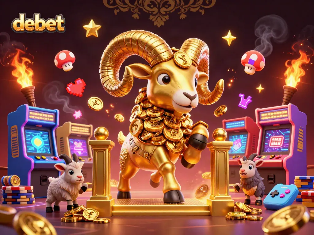 Bet with debet under the watchful horns of a golden ram amidst vibrant gaming elements.