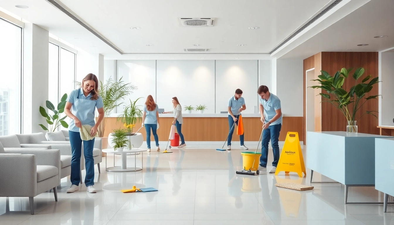 Effiziente Gebäudereinigung Ulm im modernen Büro mit freundlichem Personal und sauberen Oberflächen.