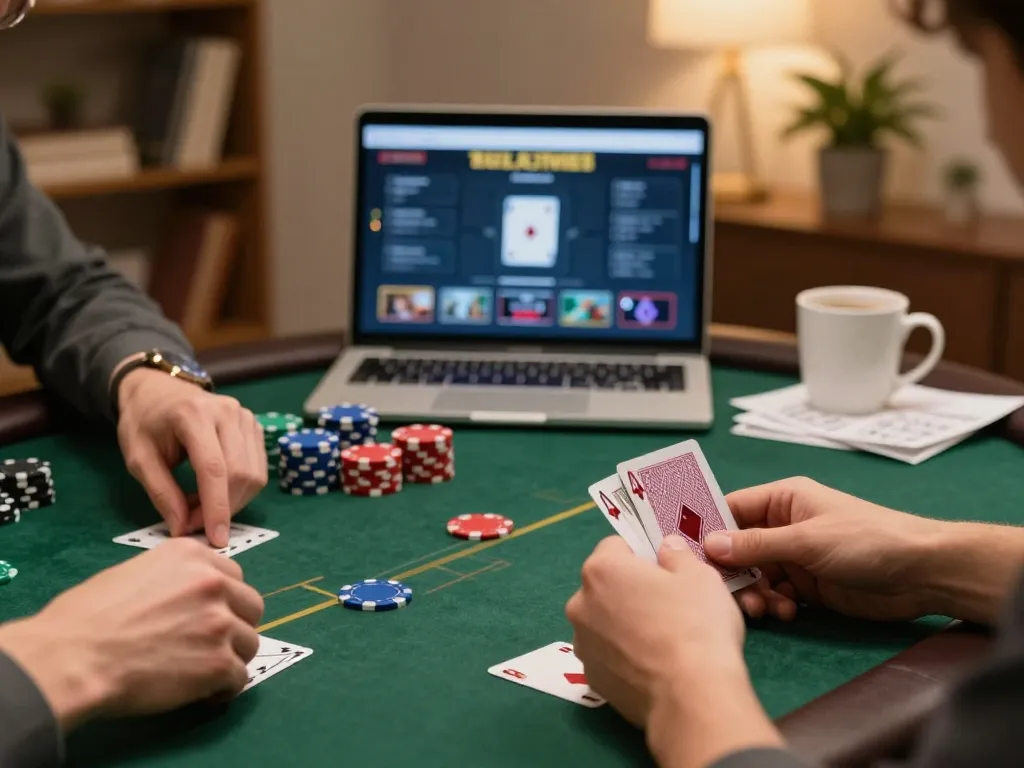 Enjoying a thrilling online poker game at hm88 com, highlighting players' strategies.