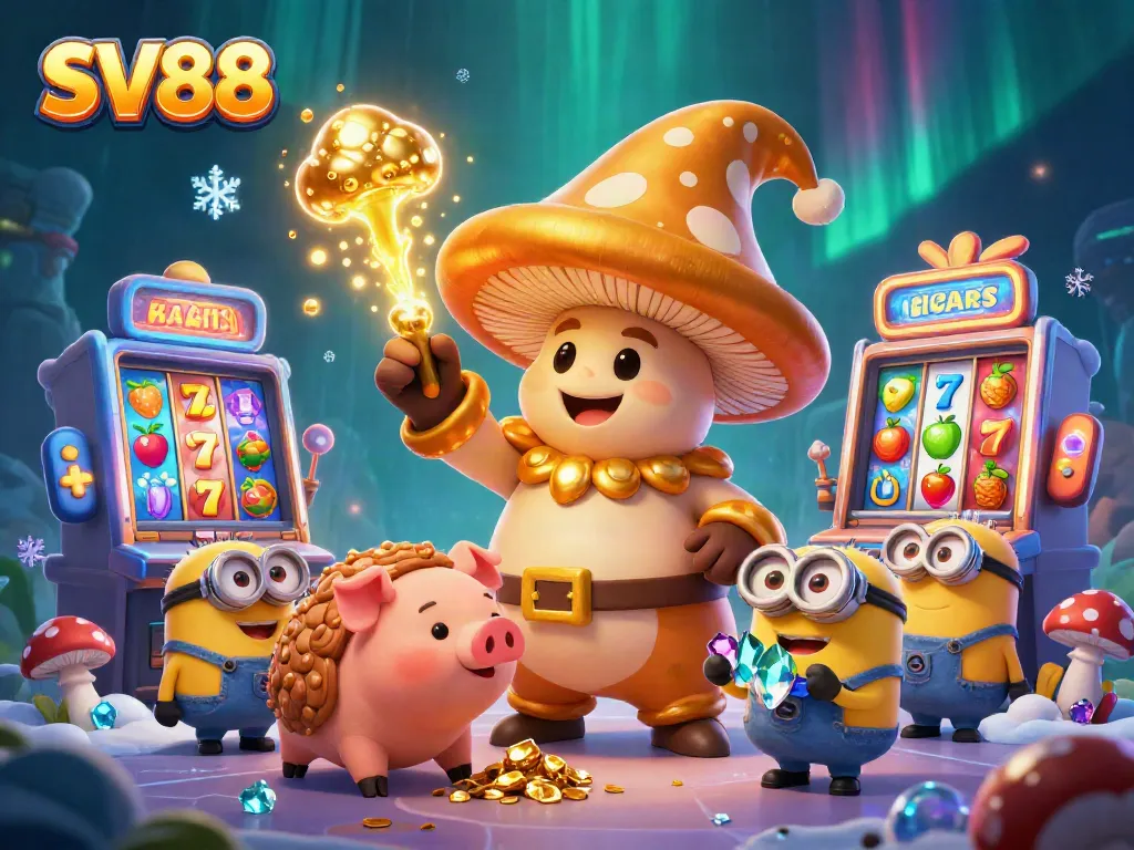 Win big with SV88's vibrant 3D casino masterpiece featuring gaming excitement and treasure!