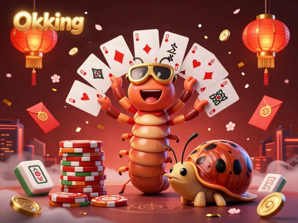 Engage with Okking's vibrant casino experience featuring a millipede dealer and high-roller snail.