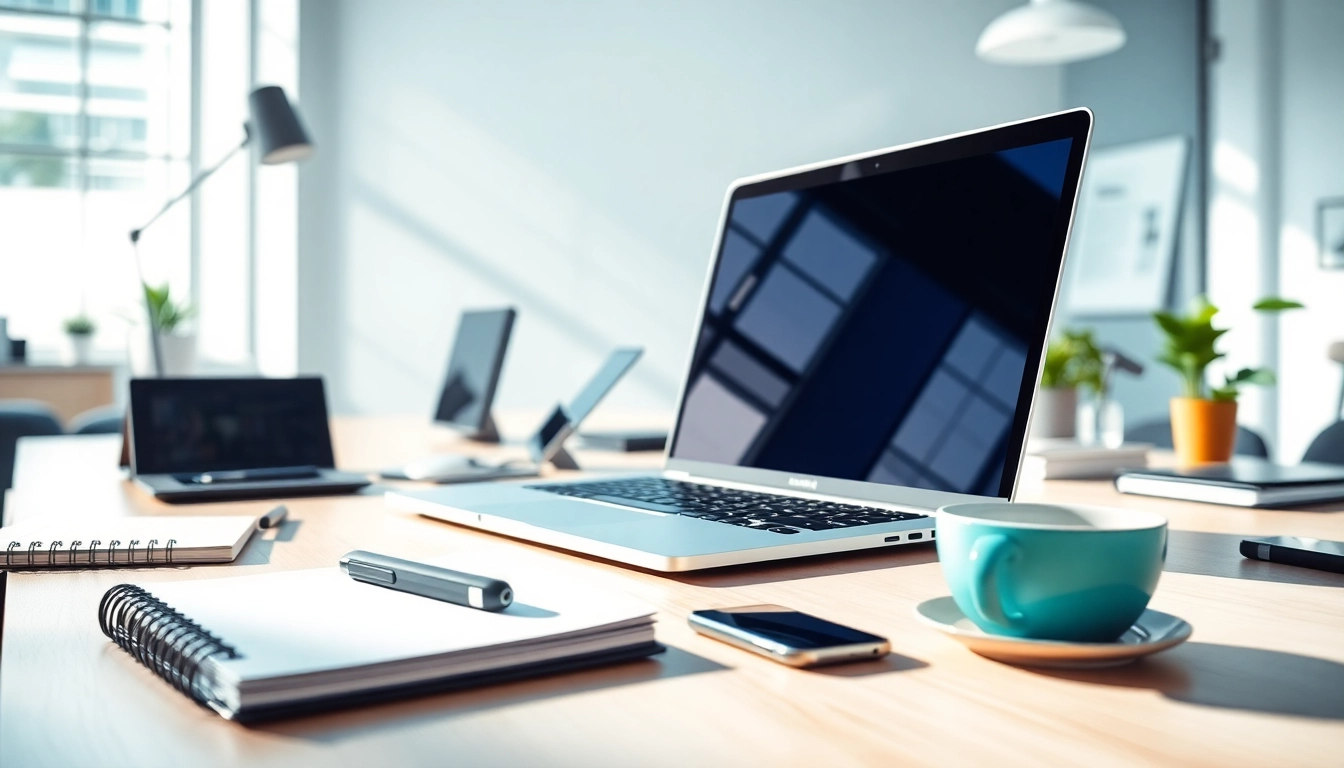 Entdecken Sie nützliche Technik Tipps in einem modernen Arbeitsumfeld mit Laptop und Gadgets.