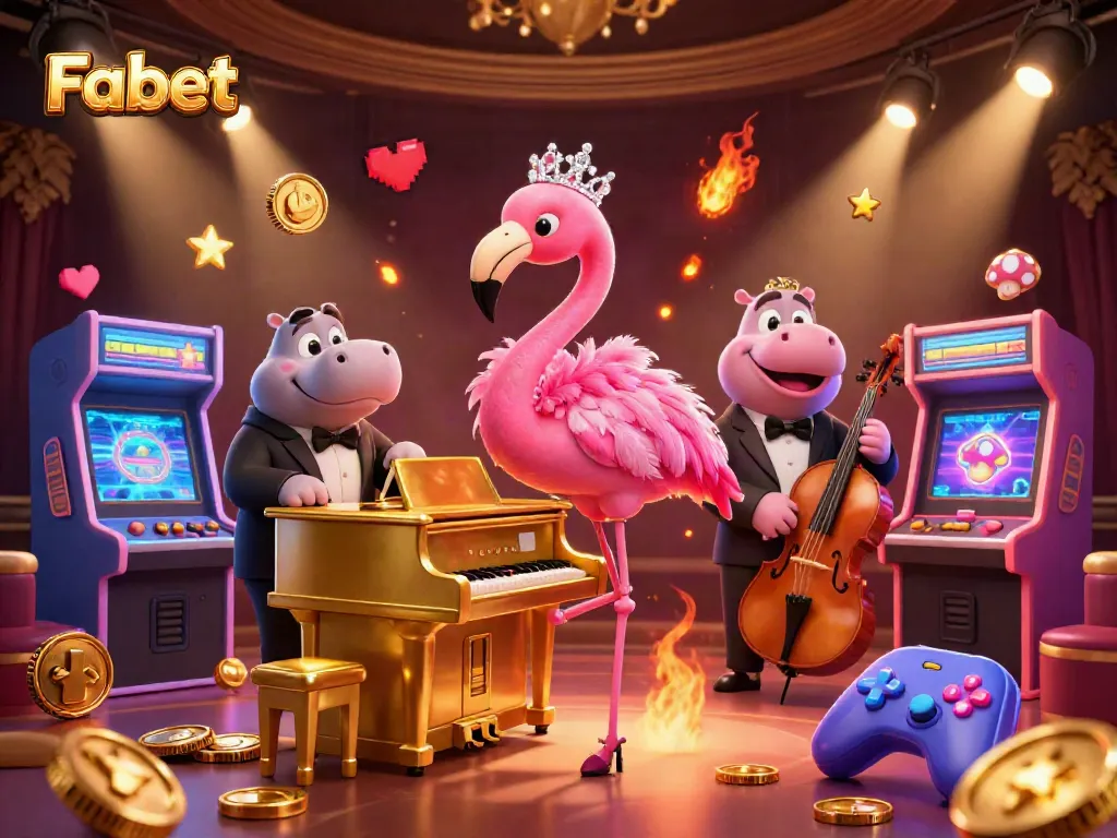 Engage with Fabet's vibrant casino experience featuring a flamingo singer and hippo bassist.