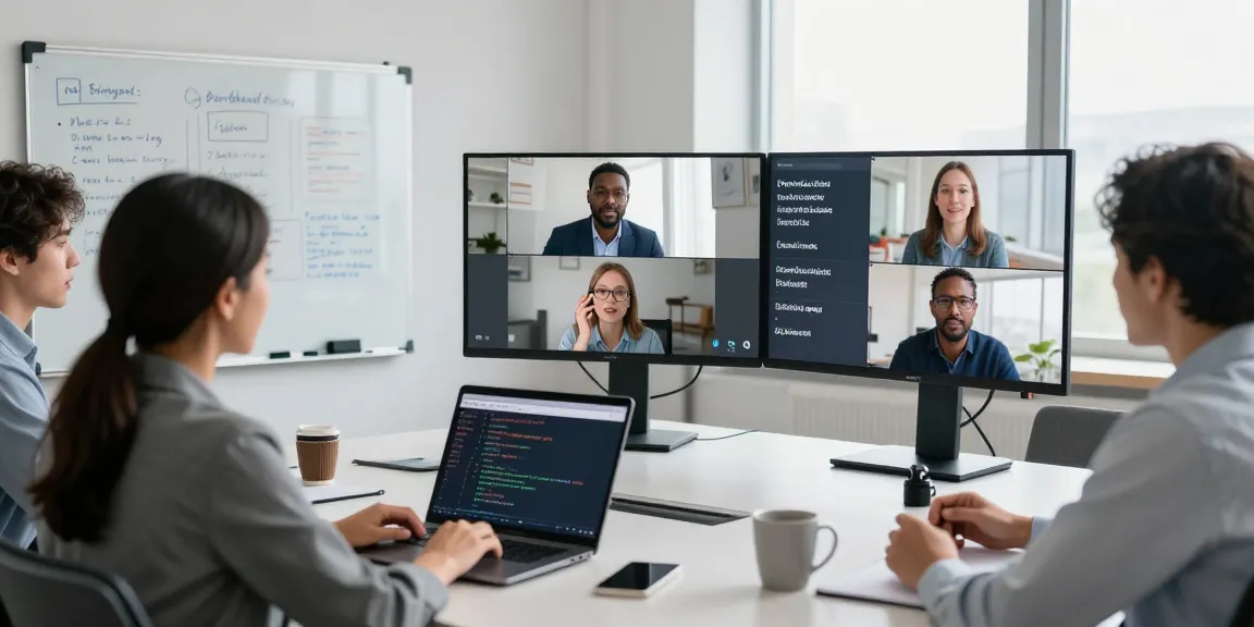 Virtuelle Besprechung mit Sprachübersetzer, Teilnehmer sprechen in verschiedenen Sprachen.