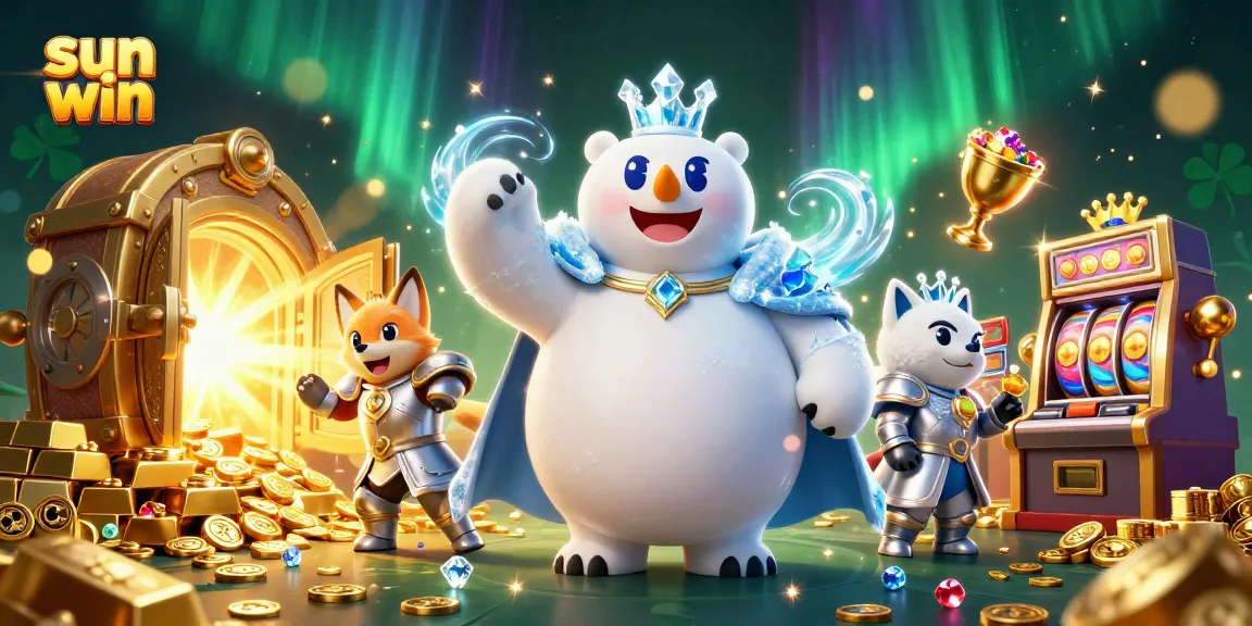 Engage in fun with sun win as the ice king polar bear and fox reveal treasures in a magical casino.
